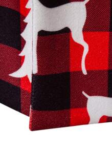 Manfinity Homme Abrigo largo de lana con estampado a cuadros y de ciervos de manga larga informal para hombres, abrigo de lana de largo medio con tema navideño a cuadros rojos y negros para otoño/invierno, ropa de otoño para hombres, abrigo tipo trinchera para hombres