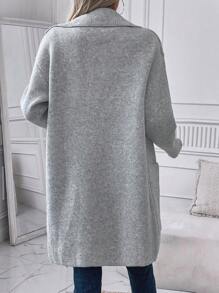 SHEIN LUNE Áo len cardigan dài tay màu trơn thường ngày có túi - Xám - Xem 2