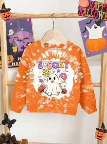 SHEIN 女婴怪异扎染图案柔软针织圆领套头衫，适合秋冬季、万圣节 - 彩色 - 查看 1