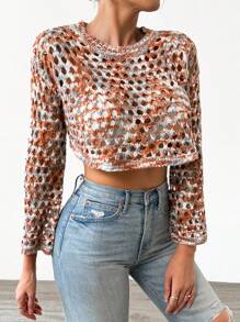 Chiquease 撞色圆领开襟针织毛衣，秋冬针织套头衫 - 彩色 - 查看 3