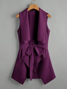 SHEIN Clasi 大码女式夏季纯色翻领无袖长款休闲夹克秋冬