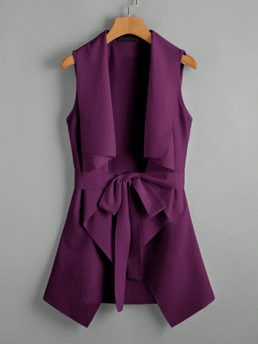 SHEIN Clasi 大码女式夏季纯色翻领无袖长款休闲夹克秋冬