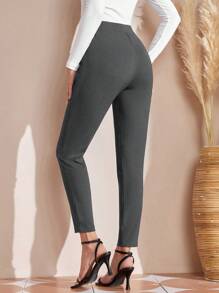 EMERY ROSE 女式纯色松紧腰褶皱休闲裤 - 灰色 - 查看 2