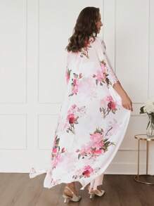 SHEIN Bộ 2 váy dự tiệc cưới cho bà bầu, váy quấn hoa hồng & váy trắng bó sát, dành cho phụ nữ mang thai - Hồng - Xem 2
