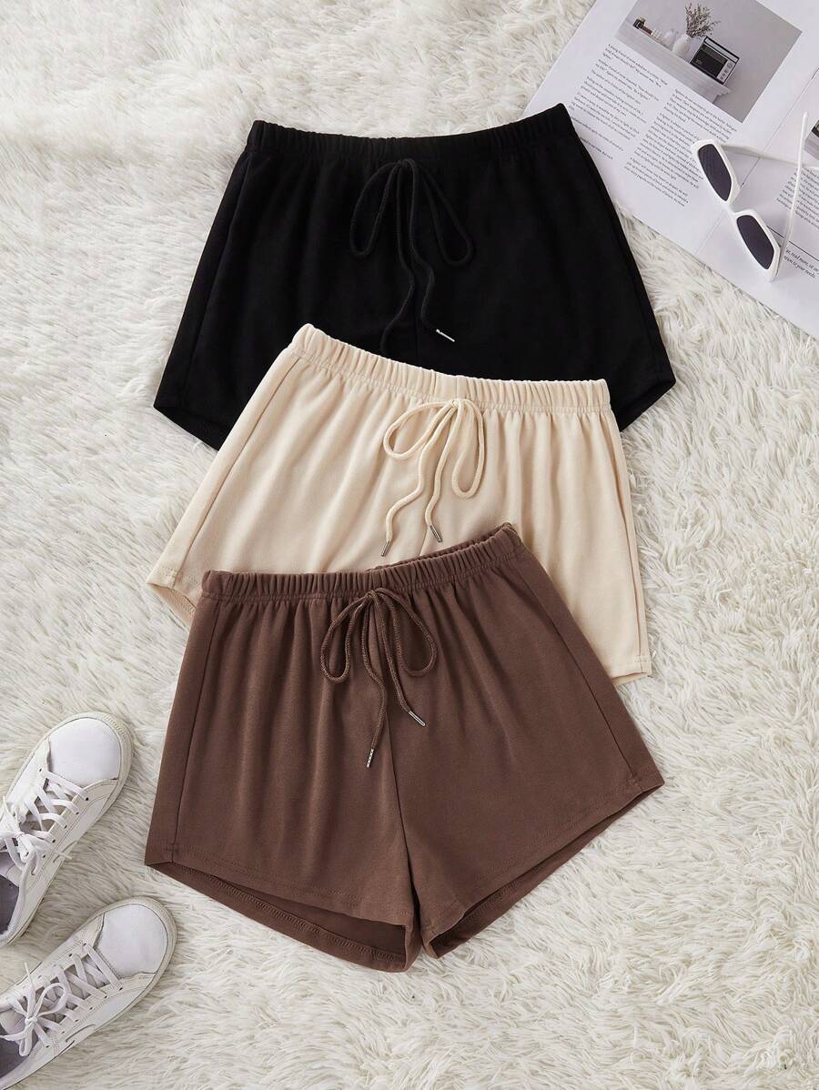 SHEIN 3 chiếc quần short ngủ thường ngày màu trơn cho nữ - Nhiều màu - Xem 1