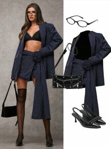 SHEIN BAE Women's Striped Print Button Front Elegant Long Sleeve Blazer Jacket - Multicolor - View 7