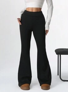 SHEIN EZwear Pantalones acampanados con forro térmico para mujer, corte ajustado