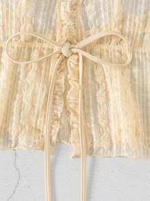 SHEIN Swim Women's Vacation Solid Color Frill Trim Belted Camisole And Kimono Cover-Up Set Summer - Apricot - View 7