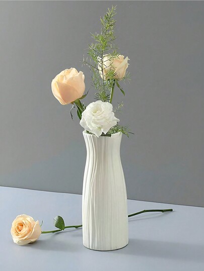 1pc Composite Plastic Flower Vase, 8" Vases Centerpieces, Wit Unbreakable Vase Wedding Dinner Tafel Living Room Office Bedroom Home Artificial Flowers, ation, Display, Shock Resistant, Long Lasting,Home ,Flower Vase,Centerpiece,Table Holiday Giving view 3