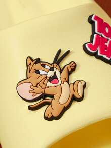 TOM & JERRY X SHEIN 女士卡通字母图案浅黄色塑料拖鞋，适合新年假期、春季鞋、春假复活节