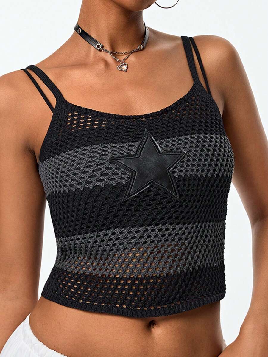 SHEIN Coolane Y2K Knitted Star Shaped Patchwork Women's Knit Top For Halloween