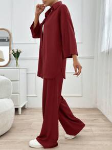 EURMUSE Two Pieces Pant And Top - Burgundy - View 6