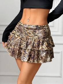 SHEIN EZwear 豹纹针织女式迷你裙 - 彩色 - 查看 5