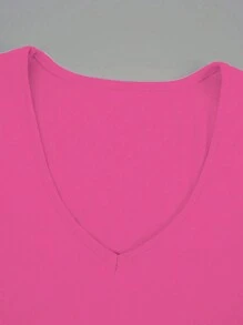 INAWLY Women's Solid Color V-Neck Long Sleeve Slim Fit T-Shirt, Spring & Summer Fall Cloth For Women