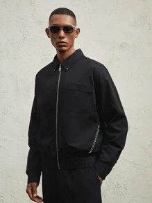 AKNOTIC Business Casual Men's Woven Slim Fit Casual Shacket, For Fall Winter - Black - View 6