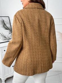 SHEIN Clasi Blazer elegante de manga larga de unicolor y doble botonadura para tallas grandes - Caqui - Ver 2