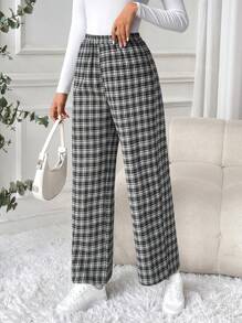 SHEIN LUNE Women Thickened Warm Plaid Pants