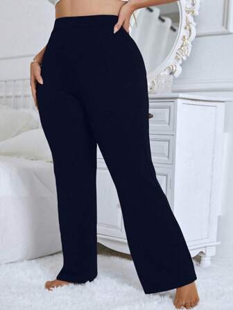 Calvaya Plus Size Solid Color Flared Ribbed Casual Pants Fall Cloth For Women