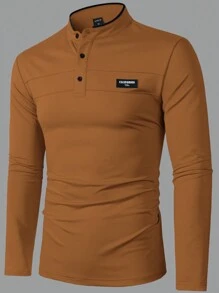 Manfinity Homme 男士春夏字母印花长袖休闲 Polo 衫 - 棕色 - 查看 5