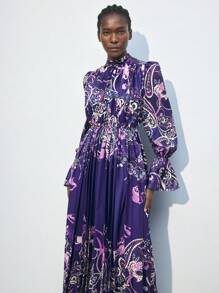 Maija Women's Paisley Print Casual Dress, Spring Autumn - Purple - View 5