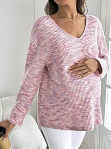 SHEIN Maternity Space Dye Drop Shoulder, Drop Shoulder Tee - Pink - View 7