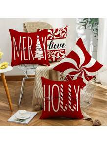 Set de 4 fundas de cojín para tiro con diseños navideños - Fundas de cojín de poliéster con cremallera contemporáneas para decoración del hogar, lavables a máquina, con estampado floral tejido, se adapta a varios tipos de habitaciones, 18x18 pulgadas - Fundas decorativas para cojines festivos (los insertos no están incluidos)