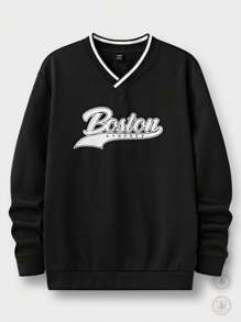 AXEPEAK Sudadera holgada con estampado en inglés para hombre - Negro - Ver 1