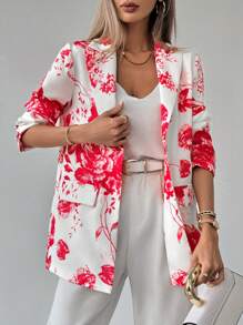 SHEIN Clasi 1 件花卉印花单排扣长袖西装外套