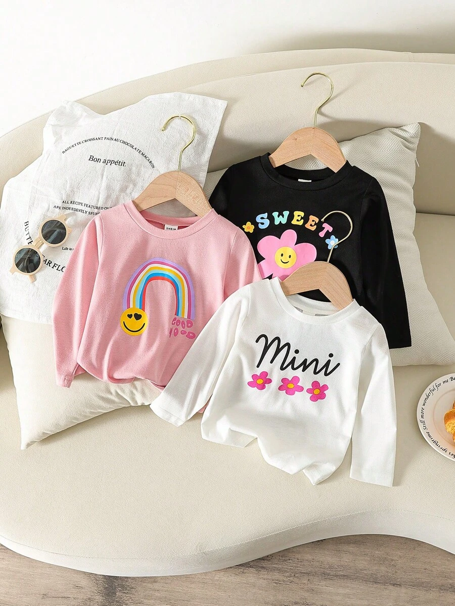 SHEIN Playful Pals 3pcs Baby Girls Cute Print Outfit Set - Multicolor - View 1