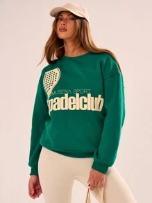 Musera Sport Padel Club Print Crew Neck Sweatshirt Only, Padel Racquetball Pickleball Tennis Gym Fitness - Dark Green - View 5
