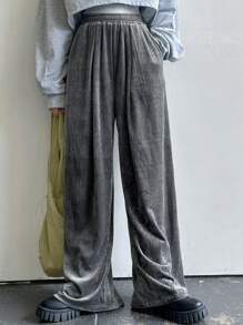 FRIFUL 女士休闲宽松加厚长裤，秋冬 - 灰色 - 查看 4