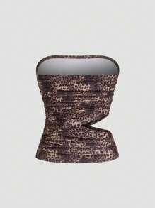 SHEIN Unity Women's Leopard Print Ruched Hollow-Out Sexy Sleeveless Crop Top - Multicolor - View 2