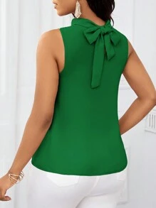 SHEIN Lady Blusa corta de verano sin mangas con hombros abiertos y volantes en color rosa para mujer - Verde - Ver 2