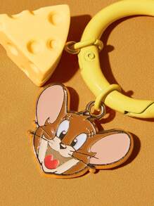 TOM & JERRY X SHEIN Zinc Alloy Cartoon And Cheese Pattern Key Chain Pendant - Multicolor - View 4