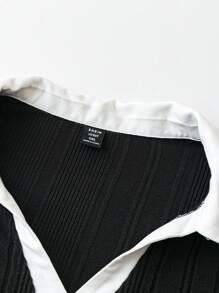 SHEIN LUNE Quần áo mùa thu cỡ lớn cho nữ màu tương phản tối giản dài tay thường ngày Áo mùa đông cho nữ Áo mùa đông Trang phục mùa đông Đồ công sở Áo polo cho nữ - Đen và trắng - Xem 8