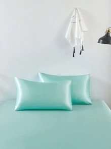 2 vỏ gối satin lụa màu xanh lá cây nhạt, vỏ gối mềm có khóa kéo cho phòng ngủ, không nhăn, tốt hơn cho tóc và da khi ngủ, vỏ gối không có ruột - Mầm xanh - Xem 4