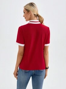 TaskEZ Uniforme de trabajo con botones delanteros de manga corta y bloques de color para mujeres