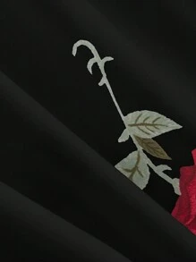 SHEIN MOD 基础款玫瑰花朵泡泡袖胸前褶饰腰部收腰连衣裙 - 黑色 - 查看 4