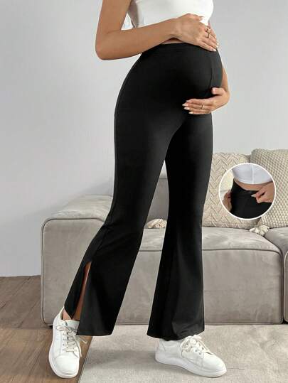 SHEIN Pantalones casuales de maternidad de unicolor con abertura acampanada