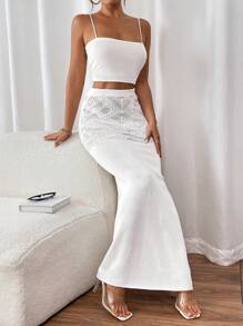 SHEIN Swim 2024 性感沙滩罩衫裹身裙，紧身鱼尾设计，适合女性 - 白色 - 查看 3