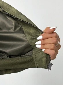 SHEIN EZwear Chaqueta de manga larga de unicolor, vintage y minimalista para mujeres
