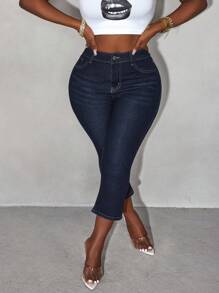 SHEIN Slayr Women's Sexy Skinny Stretch Denim 3/4 Length Jeans, Blue - Dark Wash - View 5