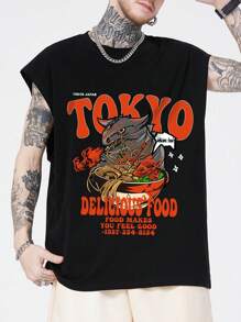 ROMWE MEN Anime 男式字母 & 卡通图案背心，学校 - 黑色 - 查看 7