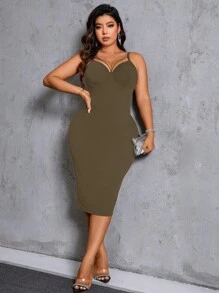 SHEIN LUNE Váy suông đơn giản màu trơn cỡ lớn dành cho nữ - Cà phê nâu - Xem 7