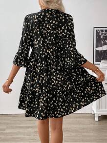 SHEIN LUNE Women Random Print Short Sleeve Dress - Black - View 2