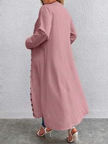 Calvaya Veste décontractée à manches longues avec boutons devant, taille grande - Vieux Rose - Voir 2