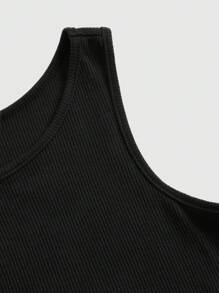 ROMWE Halloween Pumpkin & Ghost Print Tight Fit Tank Top - Black - View 3