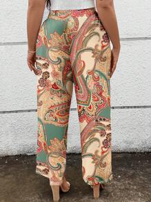 SHEIN LUNE 大码佩斯利印花度假休闲阔腿裤 - 彩色 - 查看 2