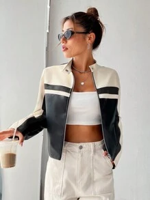 Muchica 春秋拼色拉链短外套 - 黑色 - 查看 3