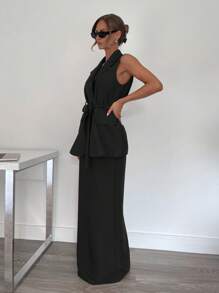 SHEIN Essnce 2 buc. Blazer și costum de fustă fără mâneci pentru femei